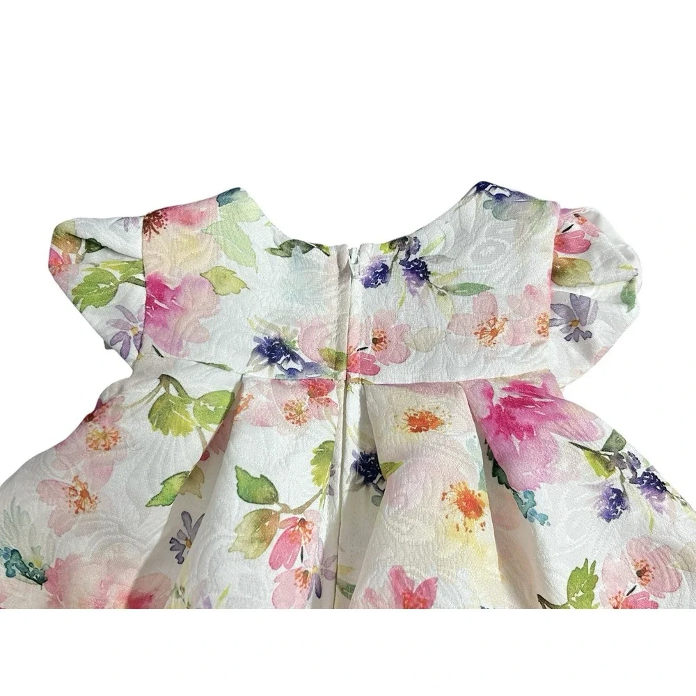 Bonnie Baby Girls Dress Floral Spring Summer 12 Months ‎ Bow Lined Textured Zip